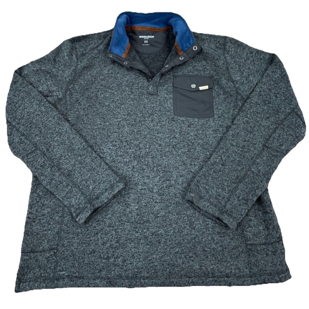 Woolrich Sweater Men XXL 2XL Gray Pull Over Snap T Henley Fleece Sweatshirt